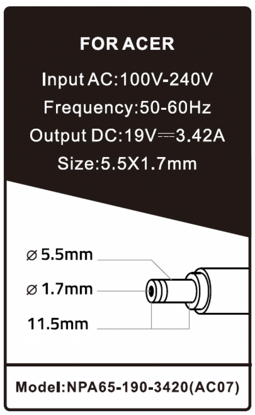 NPA65-190-3420 (AC07) ** GEMBIRD PUNJAC ZA LAPTOP 65W-19V-3.42A, 5.5X1.7MM YELLOW (780 ALT=AC09)