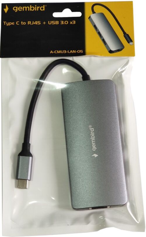 A-CMU3-LAN-05 ** GEMBIRD TYPE C TO RJ45 GIGABIT + 3XUSB3.1 HUB ALUMINIUM (ALT. A-CMU3-LAN-01 1077)