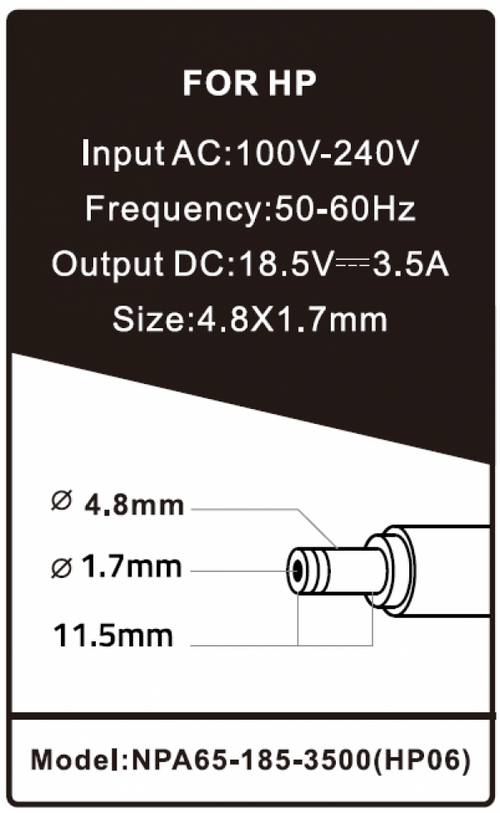 NPA65-185-3500 (HP06) ** GEMBIRD PUNJAC ZA LAPTOP 65W-18.5V-3.5A, 4.8X1.7MM YELLOW (820)