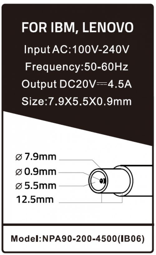 NPA90-200-4500 (IB06) ** GEMBIRD PUNJAC ZA LAPTOP 90W-20V-4.5A, 7.9X5.5MM YELLOW PIN (1007)