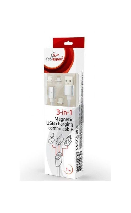 CC-USB2-AMLM31-1M GEMBIRD MAGNETIC USB CHARGING COMBO 3-IN-1 CABLE, SILVER, 1 M