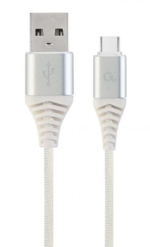 CC-USB2B-AMCM-1M-BW2 GEMBIRD PREMIUM COTTON BRAIDED TYPE-C USB CHARGING -DATA CABLE,1M, SILVER/WHITE