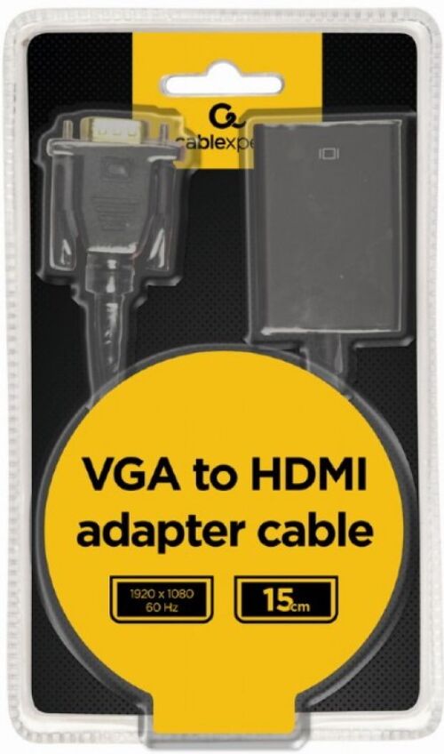 A-VGA-HDMI-01 GEMBIRD VGA TO HDMI AND AUDIO CABLE, SINGLE PORT, BLACK WITH AUDIO