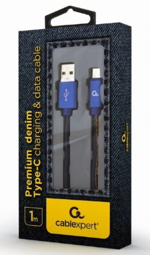 CC-USB2J-AMCM-1M-BL GEMBIRD PREMIUM JEANS (DENIM) TYPE-C USB CABLE WITH METAL CONNECTORS, 1M, BLUE