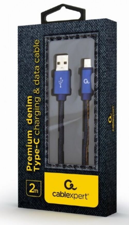 CC-USB2J-AMCM-2M-BL GEMBIRD PREMIUM JEANS (DENIM) TYPE-C USB CABLE WITH METAL CONNECTORS, 2 M, BLUE