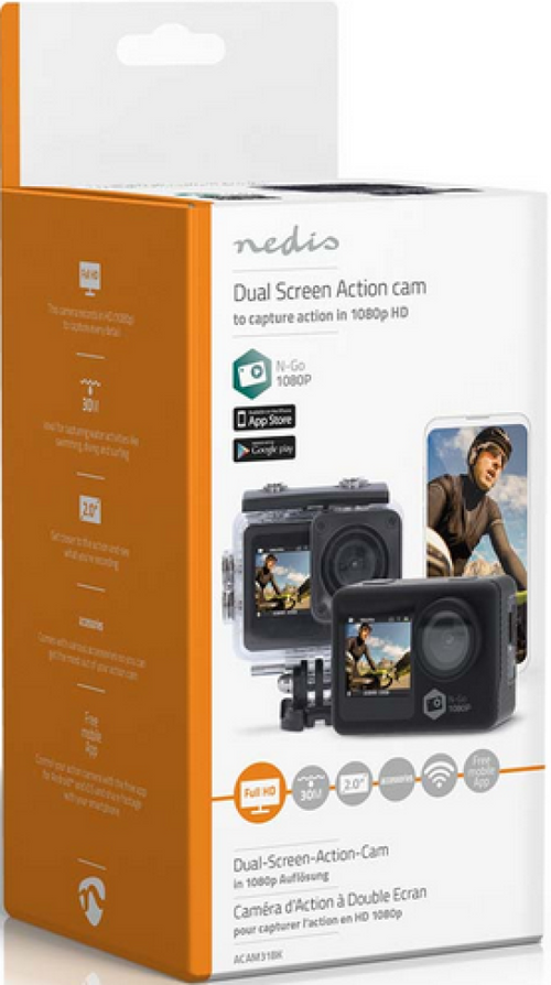 ACAM31BK DUAL SCREEN ACTION CAM WITH HD 1080P@30FPS RESOLUTION NEDIS