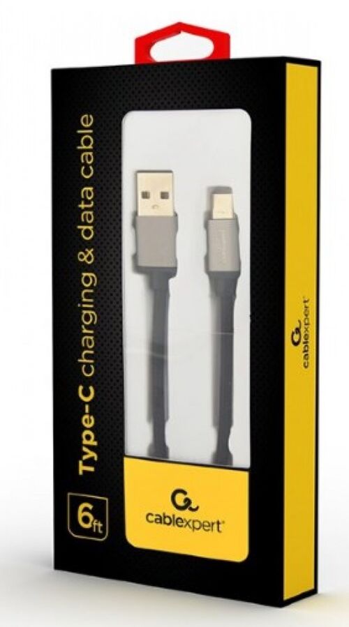 CCB-MUSB2B-AMCM-6 GEMBIRD COTTON BRAIDED TYPE-C USB CABLE WITH METAL CONNECTORS, 1.8 M, BLACK A