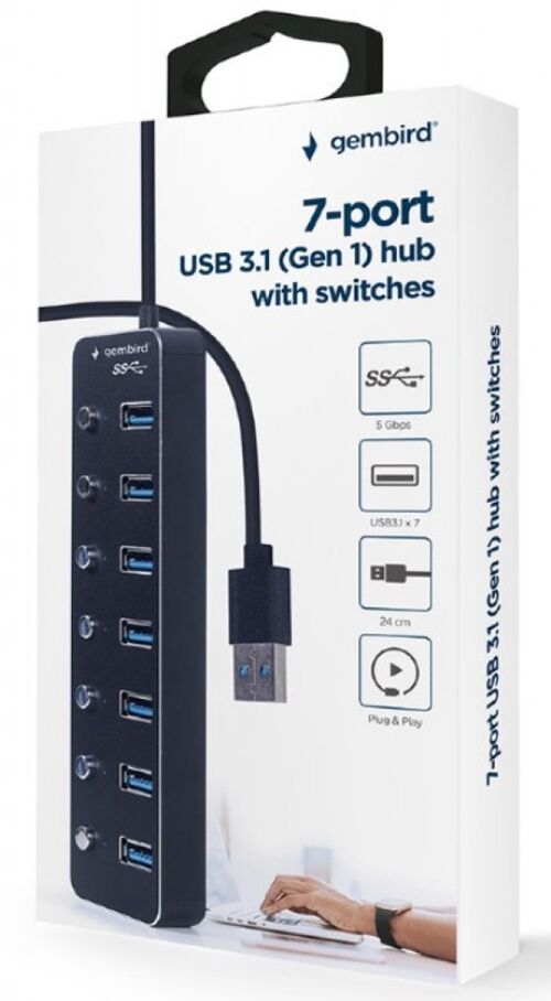 UHB-U3P7P-01 GEMBIRD 7-PORT USB 3.1 (GEN 1) HUB WITH SWITCHES, BLACK