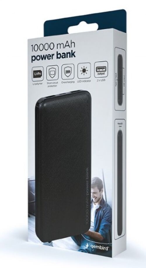 PB10-02 GEMBIRD POWER BANK 10000MAH 2XUSB, LED