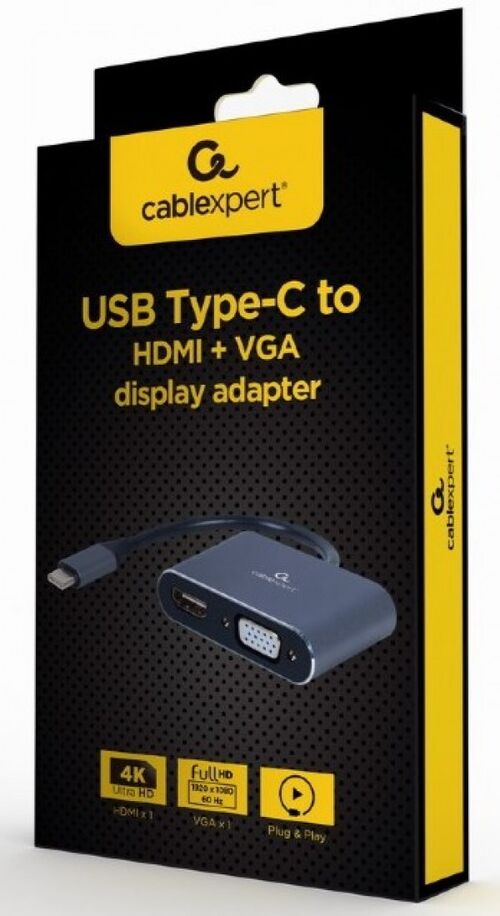 A-USB3C-HDMIVGA-01 GEMBIRD USB TYPE-C TO HDMI + VGA DISPLAY ADAPTER, SPACE GREY