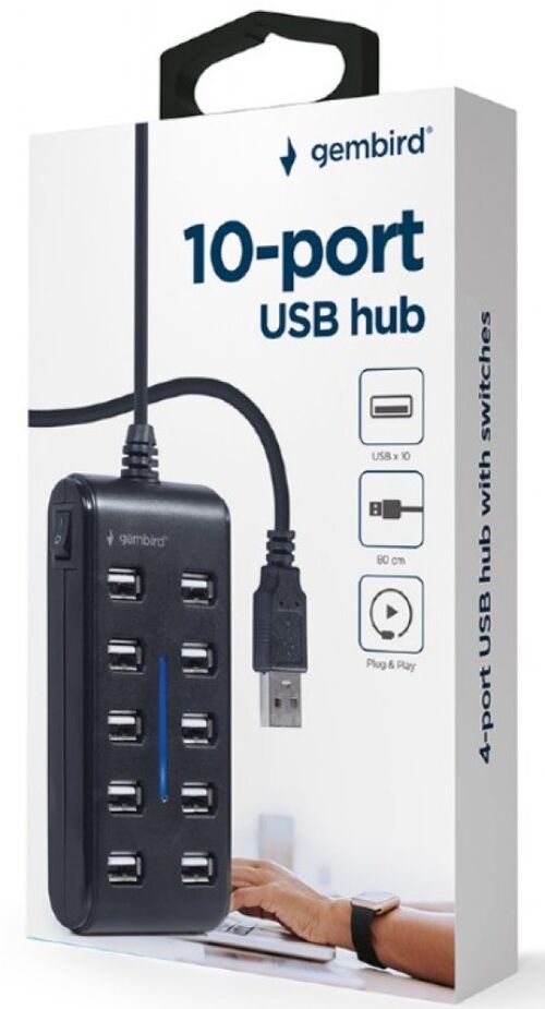 UHB-U2P10P-01 GEMBIRD 10-PORT USB 2.0 HUB, BLACK A