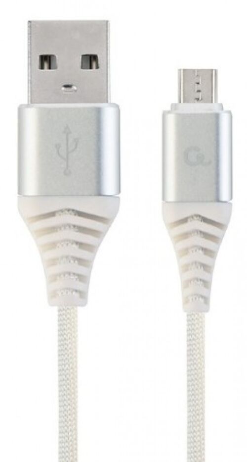 CC-USB2B-AMMBM-1M-BW2 GEMBIRD PREMIUM COTTON BRAIDED MICRO-USB CHARGING -DATA CABLE,1M, SILVER/WHITE