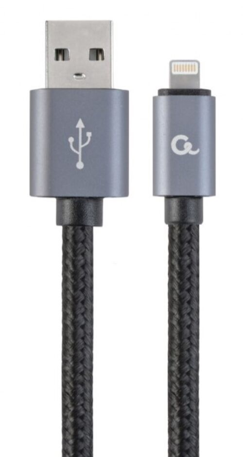 CCB-MUSB2B-AMLM-6 GEMBIRD COTTON BRAIDED 8-PIN CABLE WITH METAL CONNECTORS, 1.8 M, BLACK, BLISTER