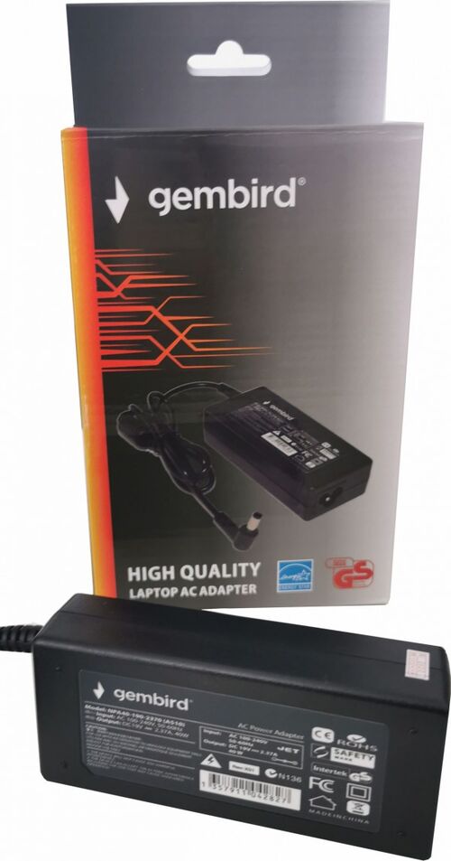 NPA65-190-3420 (AS12)** GEMBIRD PUNJAC ZA LAPTOP 65W-19V-3.42A, 5.5X2.5MM BLACK (780 ALT=AS16)