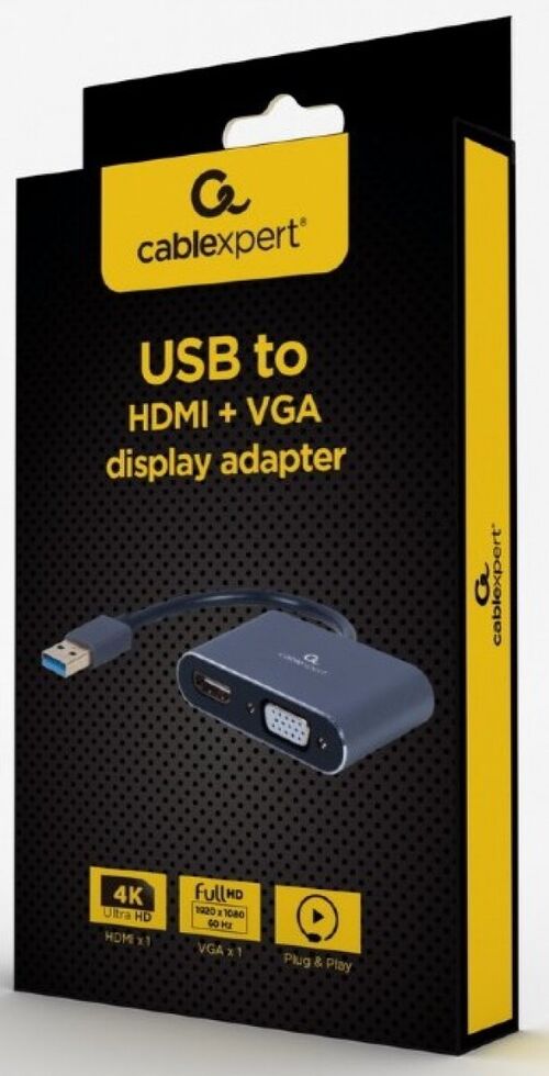 A-USB3-HDMIVGA-01 GEMBIRD USB TO HDMI + VGA DISPLAY ADAPTER, SPACE GREY