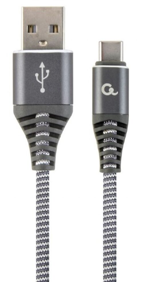 CC-USB2B-AMCM-2M-WB2 GEMBIRD PREMIUM COTTON BRAIDED TYPE-C USB CHARGING -DATA CABLE,2M, SPACEGREY/WH